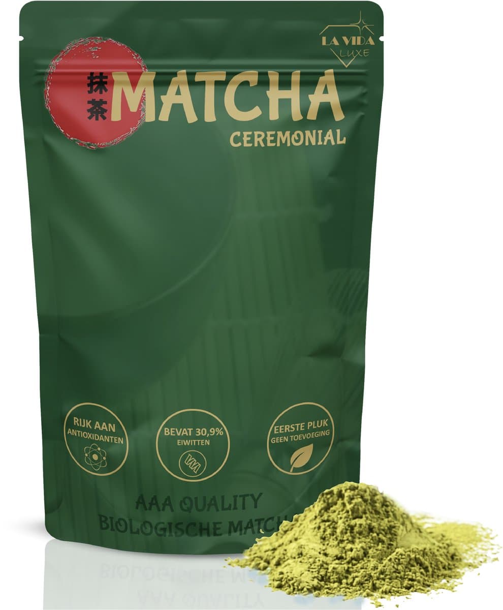La Vida Luxe® - Matcha Poeder - 100GR - Matcha - Ceremonial Grade AAA - Premium Japanse matcha poeder puur - Eerste pluk - Matcha thee poeder - Premium Japanse Ceremoniële Groene Thee – 100% Puur & Biologisch – Voor Matcha Latte, Smoothies & Thee ...