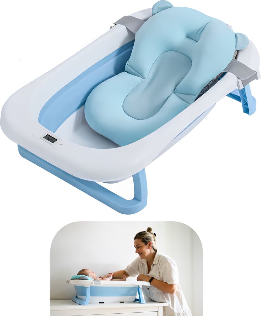 Baboe Opvouwbaar Baby Bad - Babybad met Digitale Thermometer - Zitbad - Opvouwbaar bad - Incl Badkussen - Blauw (EAN: 8720938616044)