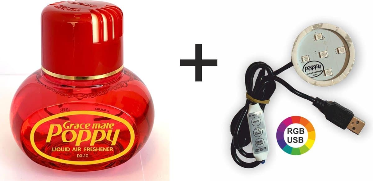 Poppy Grace Mate Luchtverfrisser Auto – Cherry Geur – Inclusief RGB LED Lampje – USB – Auto & Truck (EAN: 8719689706524)
