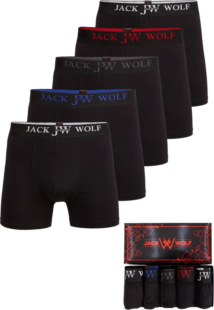 JACK WOLF 5-Pack JACKBLACK Heren Boxershort – Premium Katoen – Ademend, Sneldrogend & Comfortabel – Maat L (EAN: 6151219976960)