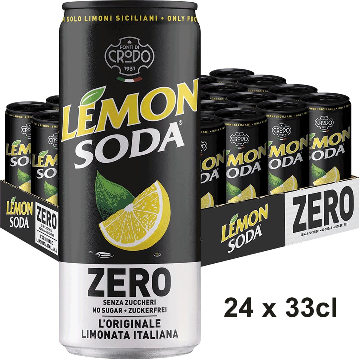 LemonSoda ZERO L'Originale 33cl - Fonti di Crodo - Lemon Soda - Frisdrank - Tray 24 stuks 33cl (EAN: 8000845065440)