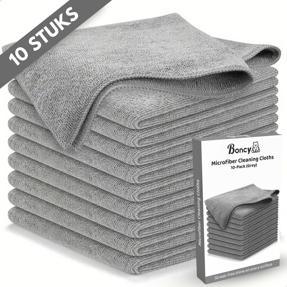 Boncy® Premium Microvezeldoekjes - 10-pack Grijs - Ideaal voor Schoonmaak Stof Auto Beeldscherm Bril - Schoonmaakdoekjes Poetsdoeken Microvezel - Microvezeldoek Vaatdoekjes Huishouddoekjes Zwart - Poetsdoek Doekjes (EAN: 8720986243377)