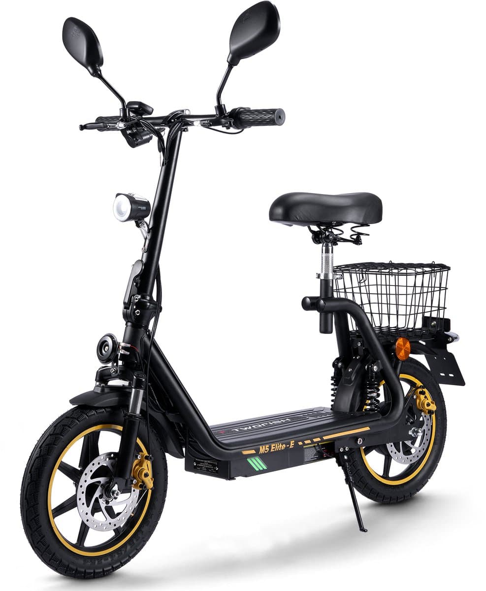 Twofish M5 Elite-E Elektrische Scooter/Brommer - 500W Motor - 48V13Ah Batterij - Max Snelheid 40km/h - Max Bereik 30km - EEC Gecertificeerd - Zwart (EAN: 9331868924124)