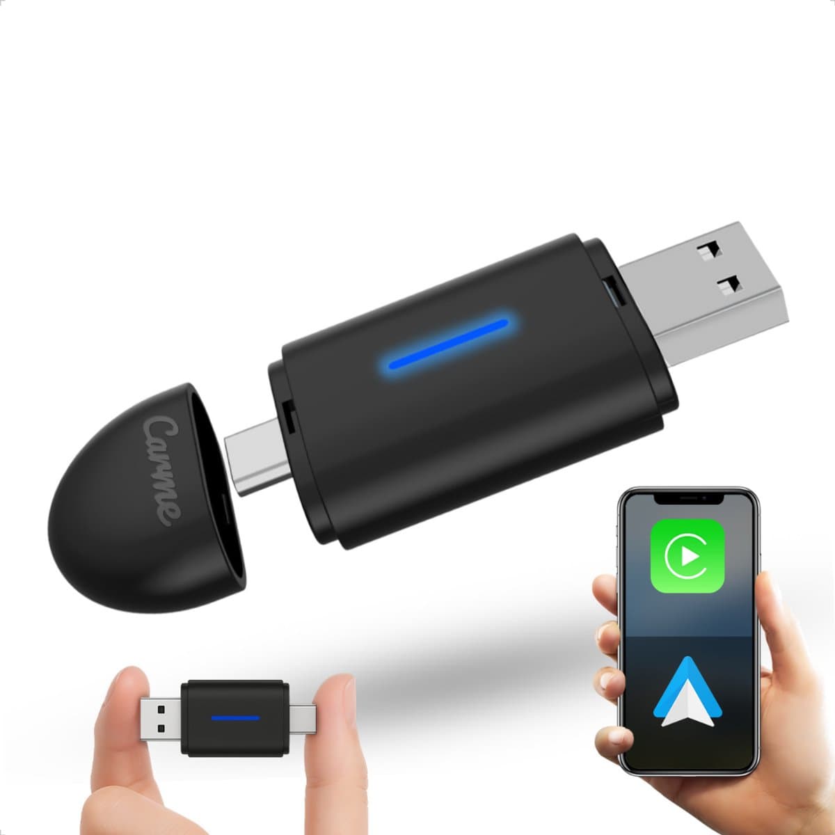 CarMe Mini 2-in-1 CarPlay Dongle - USB-A & USB-C - Draadloos CarPlay & Android Auto - Android Auto Dongle - Zwart (EAN: 8720938415128)