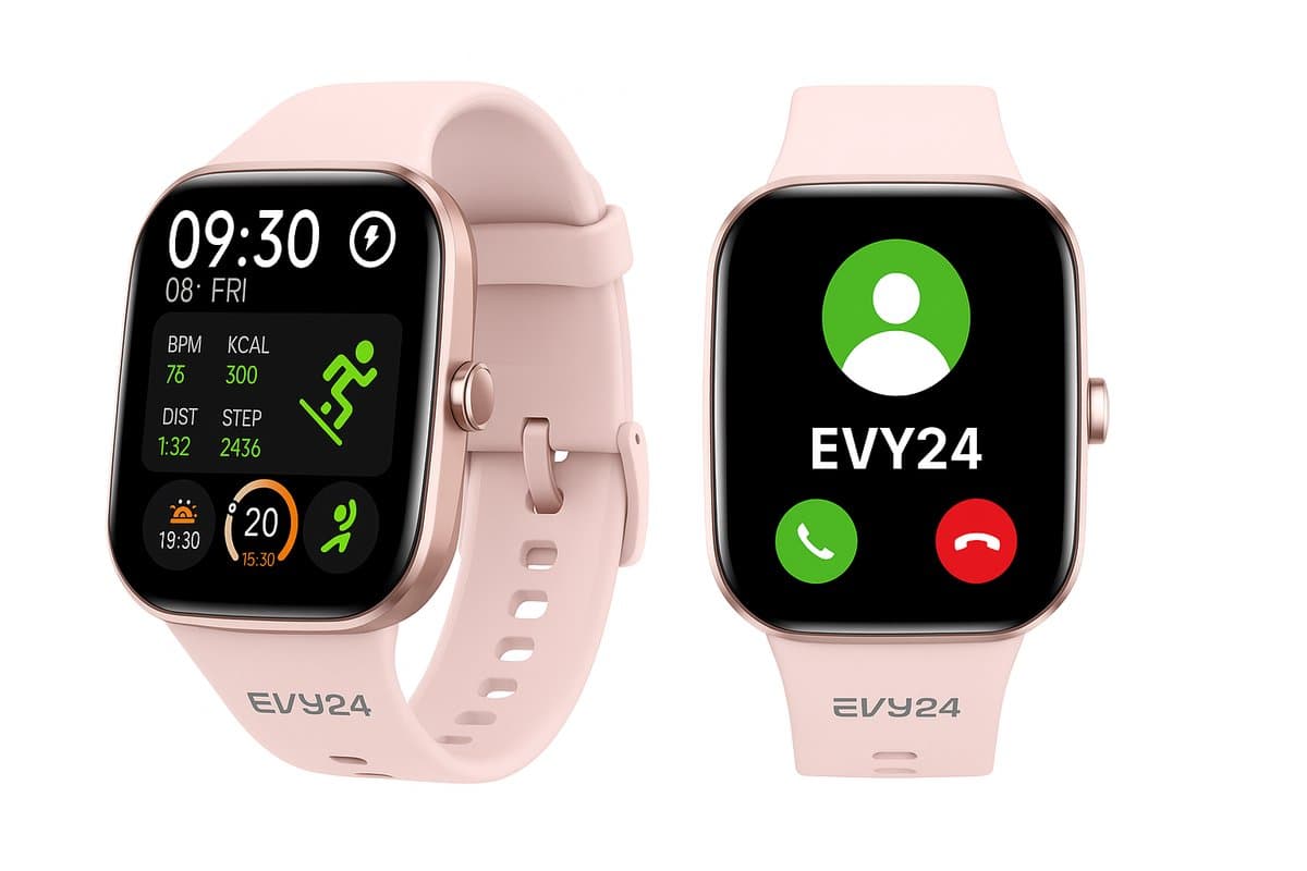 Evy24 Smartwatch - Smartwatch Dames - 42mm - Horloge met Belfunctie - AMOLED Full HD - Bloeddrukmeter - Stappenteller - Android en iOS- Zachtrose (EAN: 8720828483534): Eerste indruk stijl ontmoet functionaliteit