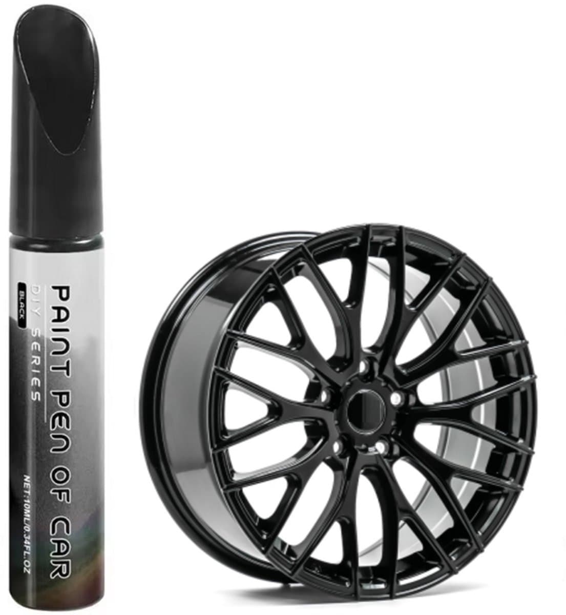 TLVX Hoogglans Zwarte Velgen Schade Reparatie Lakstift / Velg Schade Pen met Kwastje / Velgschade Verf Zwart Glans / Lichtmetalen Velg Kras Herstel / Wielnaaf Reparatie Pen / Wieldoppen / Krassen verwijderen / Black Gloss / Permanent / Waterproof ...