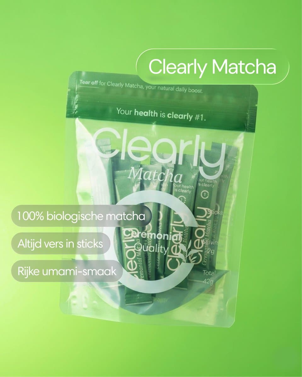 Clearly Matcha Thee Poeder – Verpakt in Sticks en 100% Biologisch uit Japan – Rijk aan L-theanine & Antioxidanten – Ceremonial Grade Matcha Thee – 21 x 2g Sticks (EAN: 8720865860220): Wat is Clearly Matcha Thee Poeder