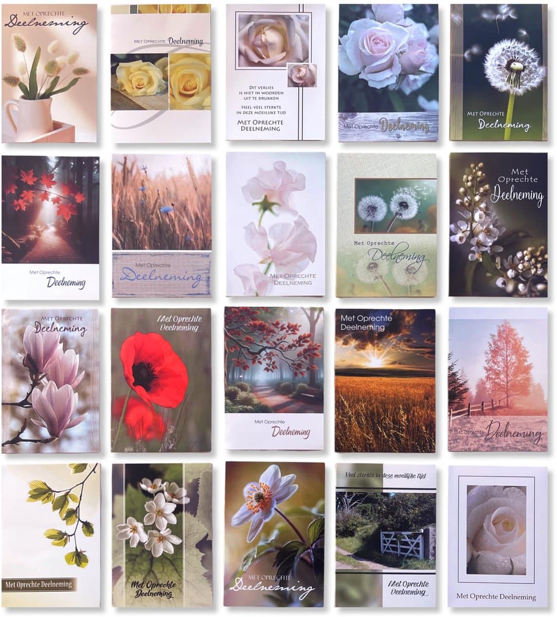 Cards & Crafts 20 Luxe condoleance wenskaarten Oprechte Deelneming - 17x12cm - gevouwen kaart met envelop (EAN: 0710663414884)