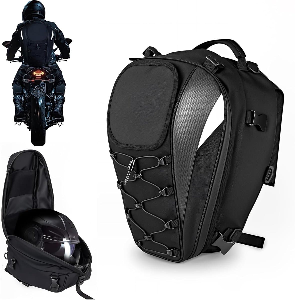 Waterdichte motorzadeltas - motorhelmtas - motorrugzak - dubbele bagagetas - met reflecterende strips en waterdichte hoes - grote inhoud 25-38 liter (EAN: 4070751110163)