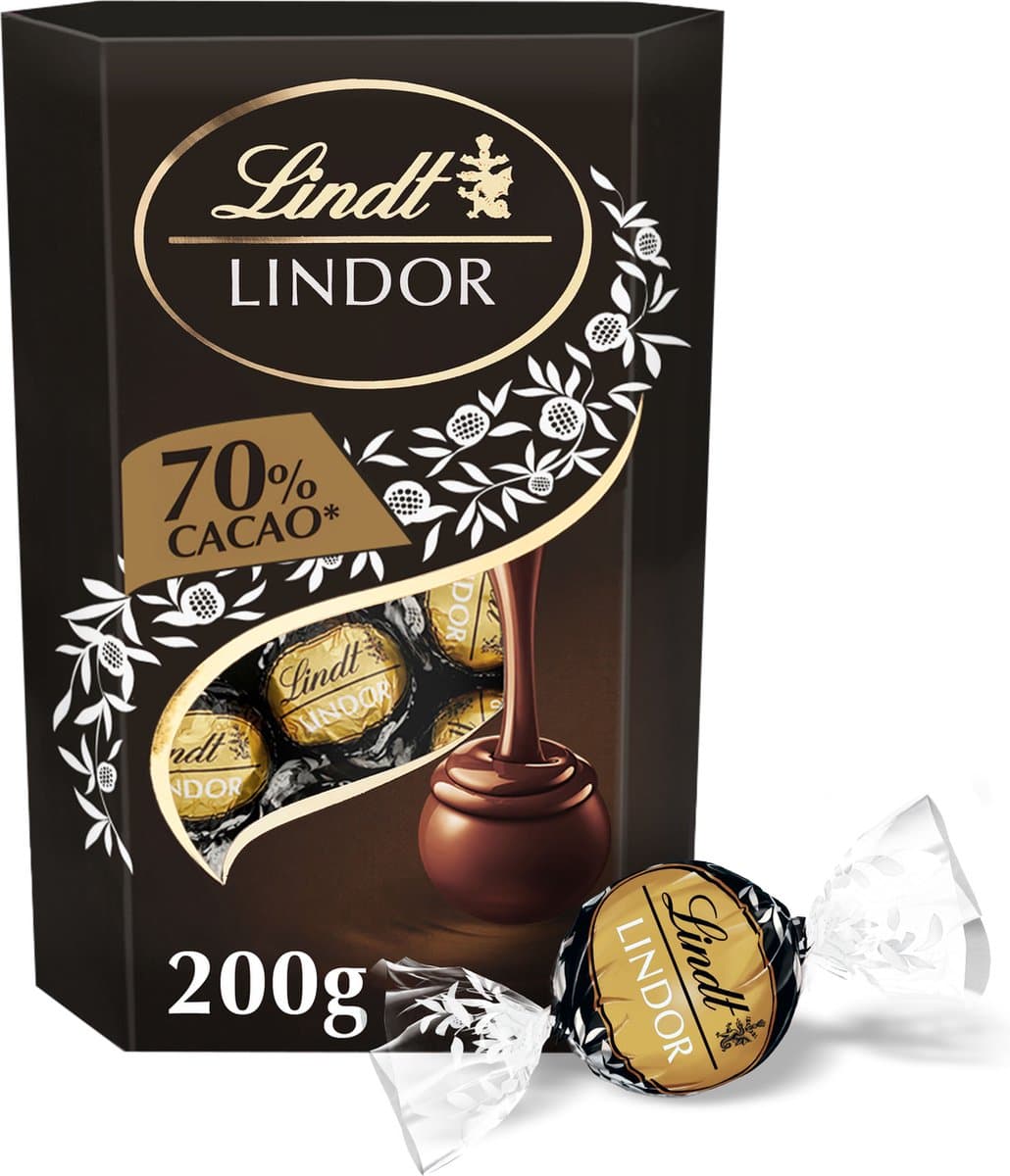 Lindt LINDOR 70% pure chocolade bonbons 200 gram - 16 zacht smeltende pure chocolade bonbons - Moederdag Cadeau (EAN: 8003340094052): Waarom ik het meteen moest proberen
