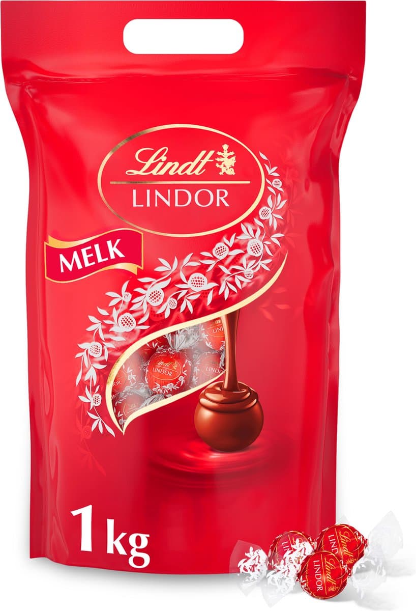 Lindt LINDOR Melkchocolade bonbons 1kg - 80 zacht smeltende melkchocolade bonbons - hersluitbare verpakking (EAN: 8003340050379)
