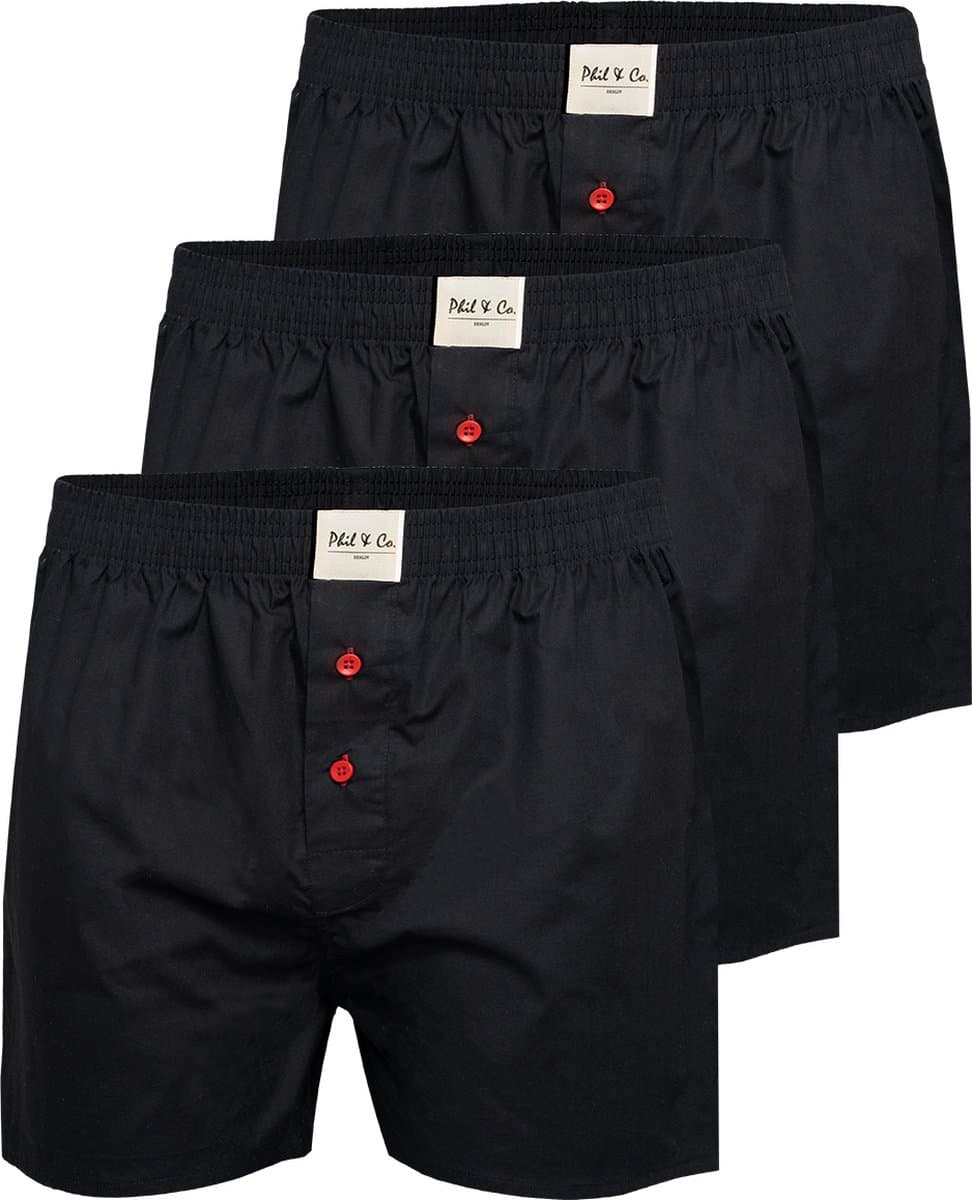 Phil & Co Wijde Boxershorts Heren Geweven Katoen Effen Zwart 3-Pack - Maat L - Losse boxershort heren (EAN: 4051208061573)
