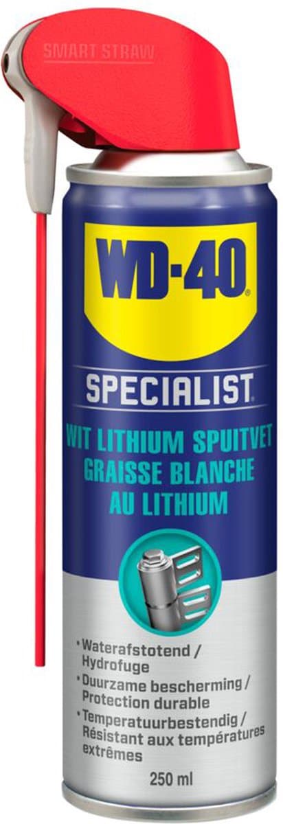 WD-40® Hoogwaardig Lithiumspuitvet – Smeert metaal op metaal - Langdurige smering – Vermindert wrijving – Water- en hittebestendig - Smart straw - Wit - 250 ml (EAN: 5032227317260)