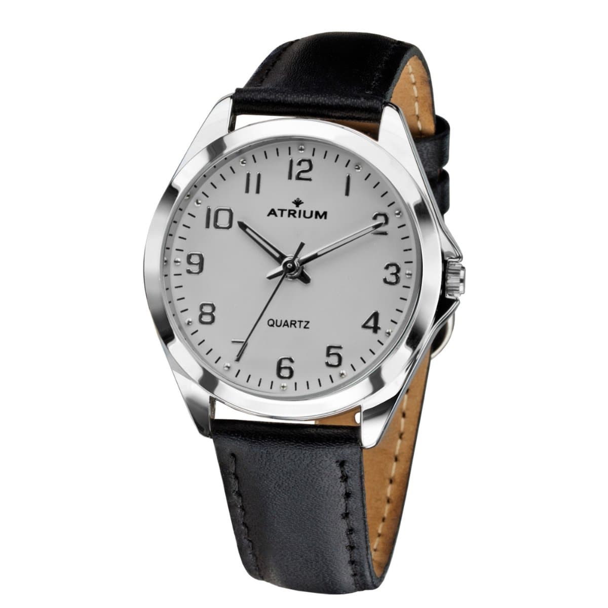 ATRIUM Horloge Dames - Zilver - Analoog - Leer Zwart - Lederen Bandje - Verstelbaar - Duidelijk - Quartz uurwerk - Edelstalen sluiting - A11-10 (EAN: 4037921003045)