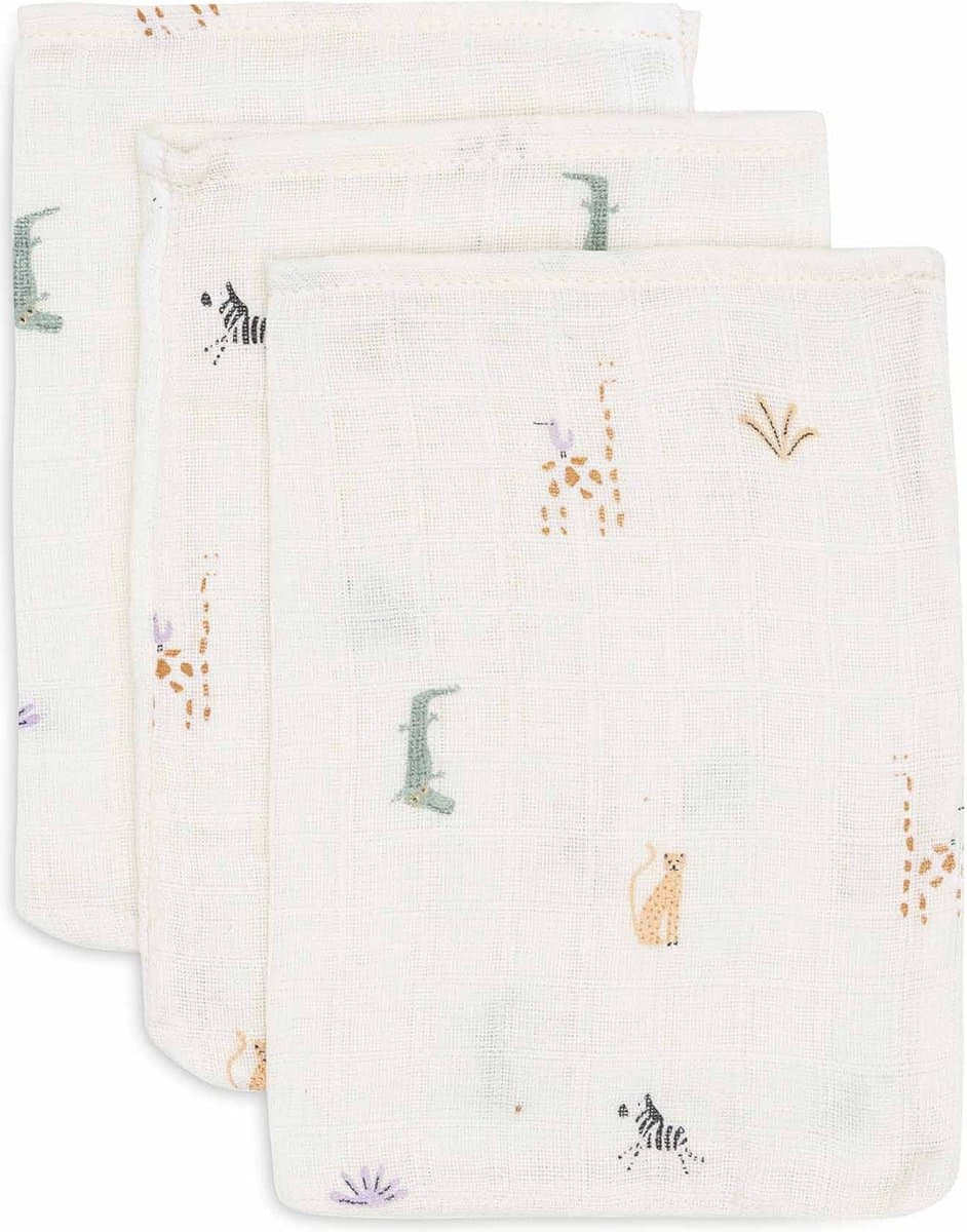 Jollein - Baby Hydrofiel Washandje - Katoen - 3 Stuks - Jungle Jambo - Baby Washand, Hydrofiele Washandjes -15x20cm (EAN: 8717329388109)