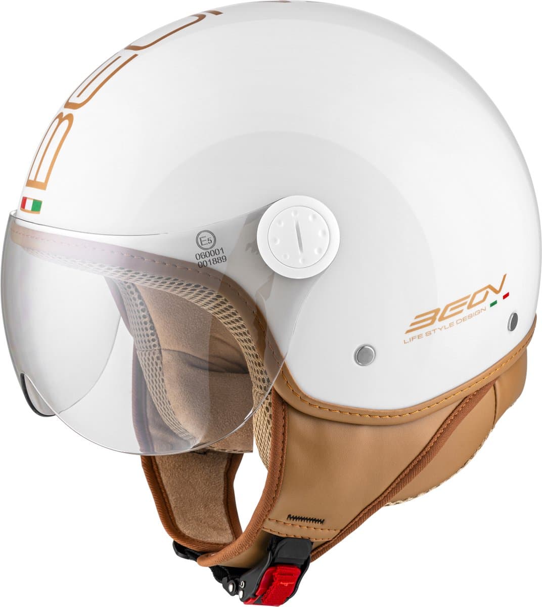 BEON Design Luxe Scooterhelm - Wit - XL - Jethelm met Vizier - Motorhelm voor Dames - Geschikt voor Vespa, Scooter, Brommer, Motor en Snorfiets (EAN: 8720941400449)