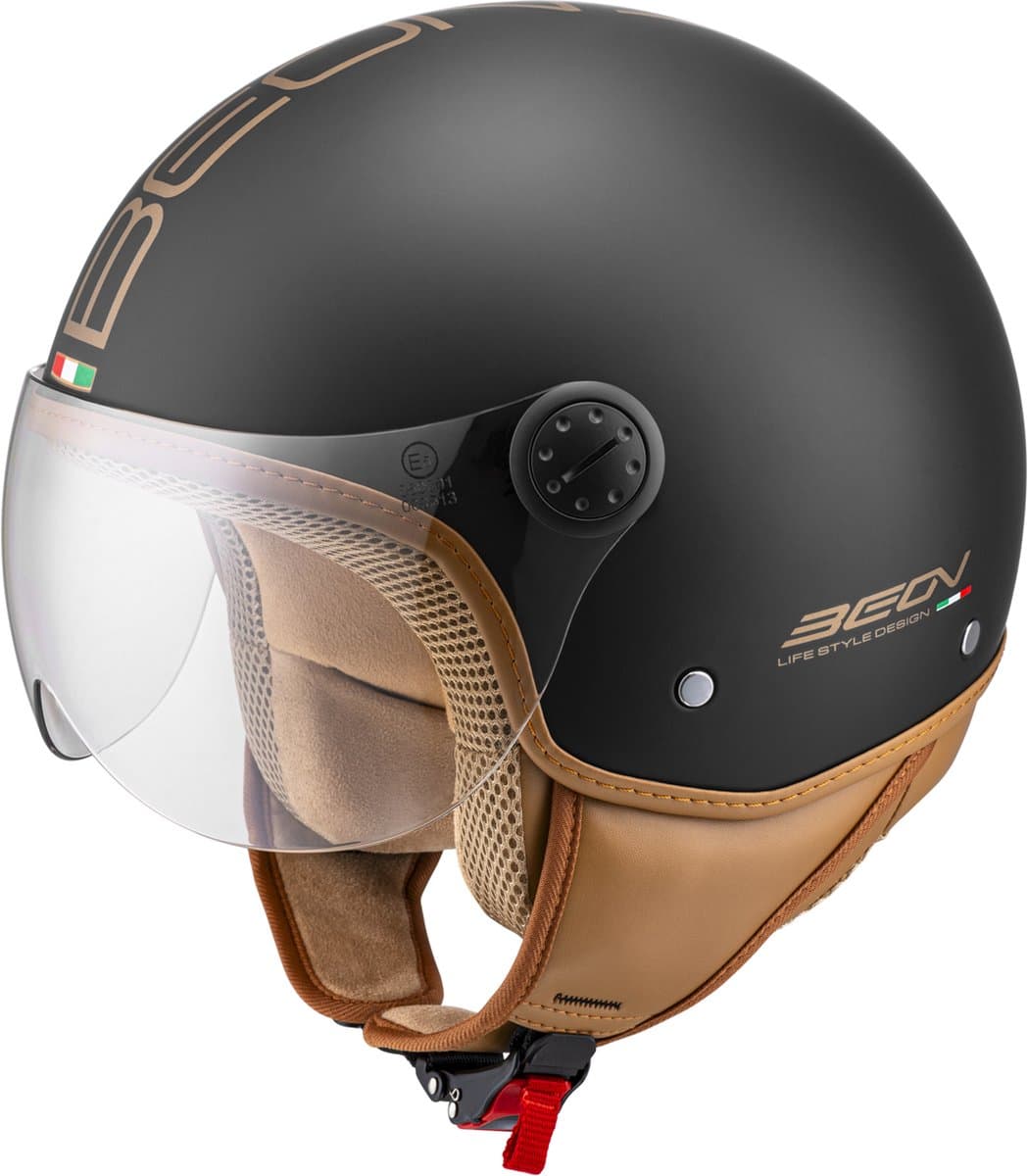 BEON Design Luxe Scooterhelm - Mat Zwart - M - Jethelm met Vizier - Motorhelm - Geschikt voor Vespa, Scooter, Brommer, Motor en Snorfiets (EAN: 8720941400487)