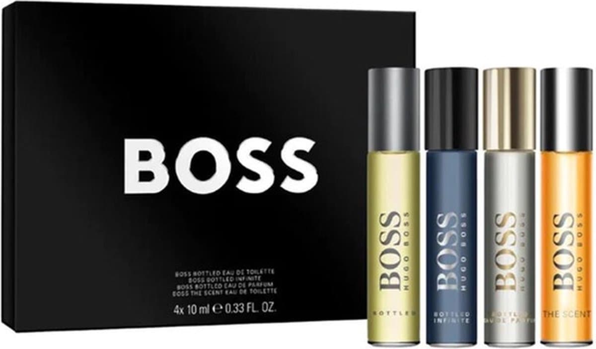 Hugo Boss Travel Exclusive Giftset - Bottled 10 ml eau de toilette + Bottled Infinite 10 ml eau de parfum + Bottled 10 ml eau de parfum + Bottled 10 ml pure parfum - cadeauset voor heren (EAN: 3616304957840)