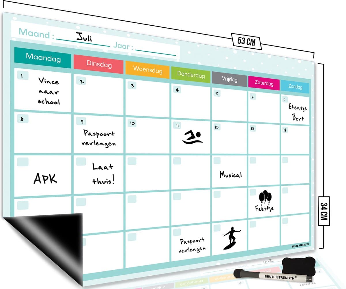 Brute Strength - Magnetisch Weekplanner whiteboard (5) - 53 x 34 cm - Planbord - Familieplanner - Gezinsplanner - To Do Planner (EAN: 8720174815430): Waarom ik er zo enthousiast over ben