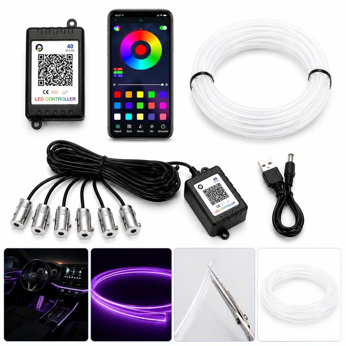 Ambient Light Auto Interieur Verlichting - RGB - bestuurbaar via app (EAN: 6094140030045)