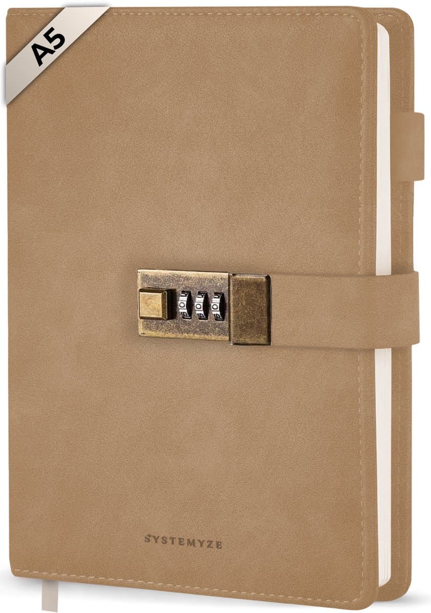 Systemyze Dagboek Volwassenen met Slot en Code – Hervulbaar – Journal – A5 – Taupe (EAN: 8720865582931)