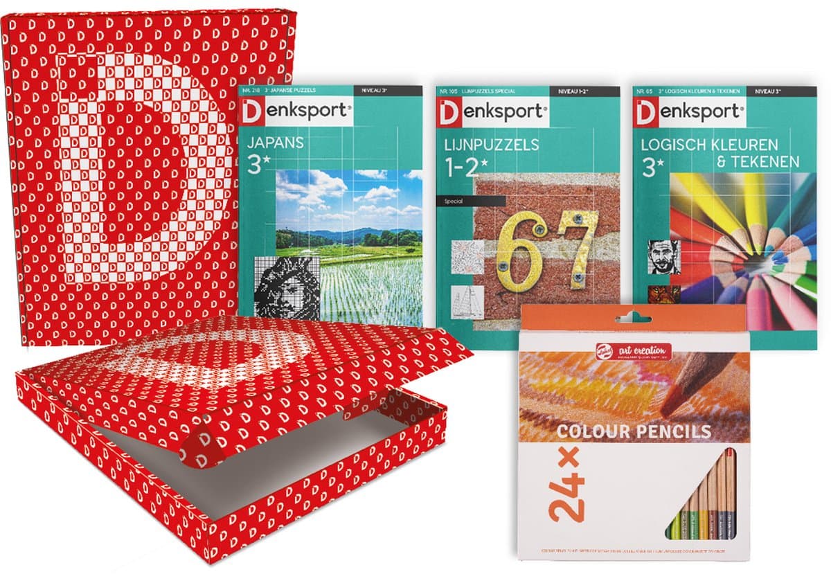 Denksport - Logisch kleuren en tekenen Cadeaubox (EAN: 8710835868509): Wat zit er in de box