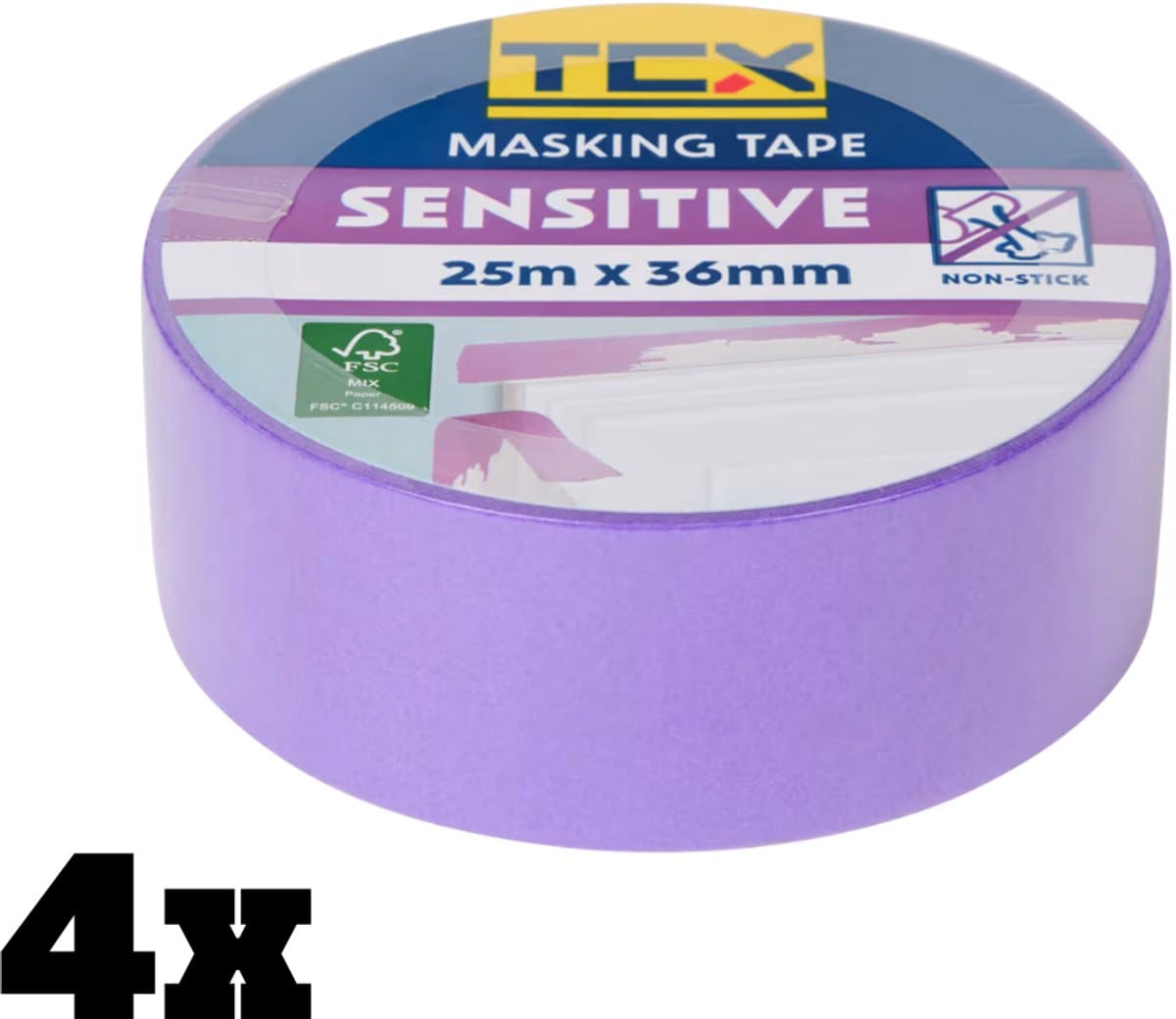 Sensitive Afplaktape 36mm x 25m – Set van 4 Rollen – Voor Gevoelige Oppervlakken – Schilderstape Paars (EAN: 8785264254186): Waarom paarse tape 💜