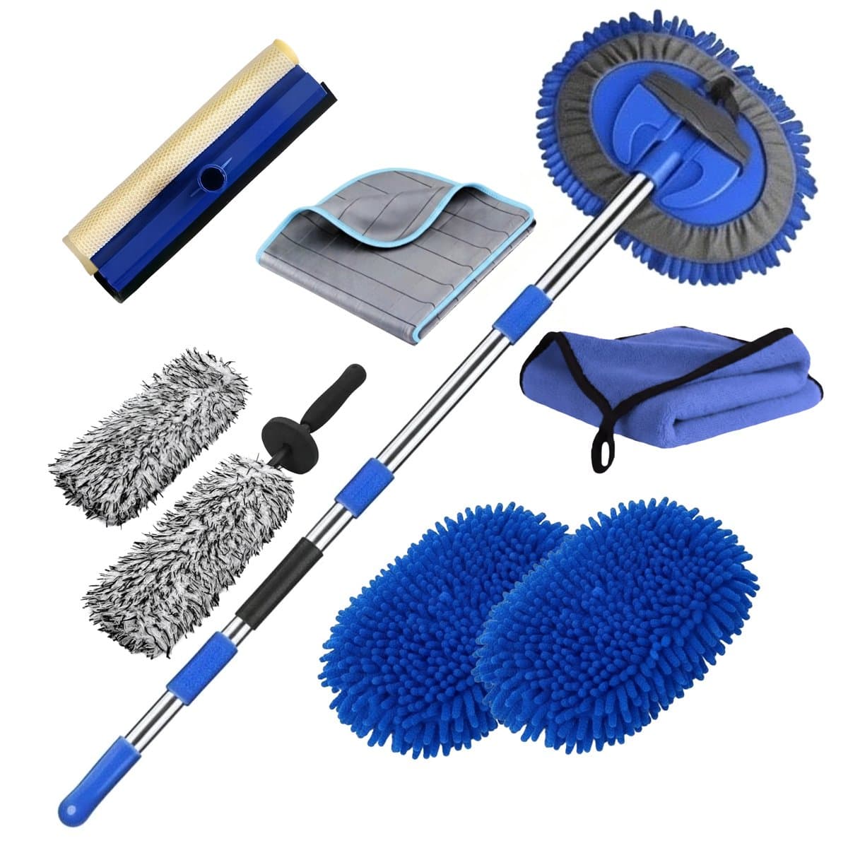 Autowasborstel 7-delig Blauw – Auto Was Set met 4-delige Steel – Velgenborstel Inclusief – Wasborstel Auto Krasvrij – Complete Autowas Set (EAN: 6152243147180)