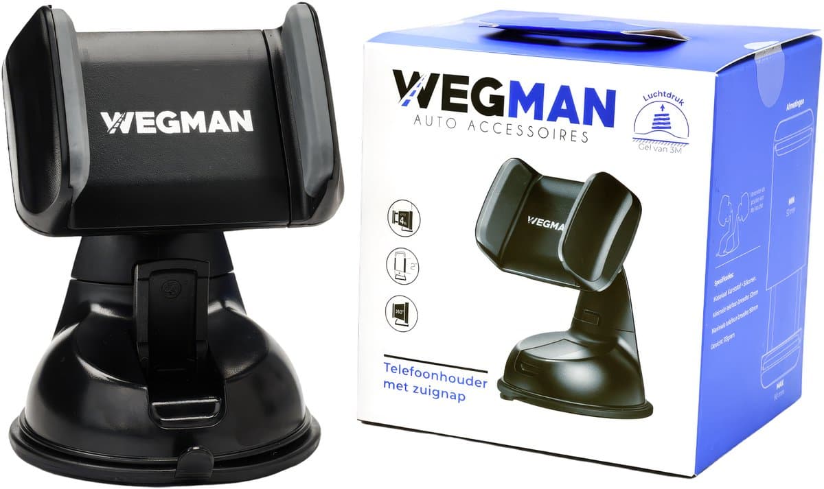 Wegman Telefoonhouder Auto Zuignap - Sterke Zuignap voor Dashboard en Raam - Universeel voor alle Telefoons - GSM Houder Mobiel - Telefoonhouders Auto - Phone Holder Car - Auto Accessories - Zwart (EAN: 8719326895673)