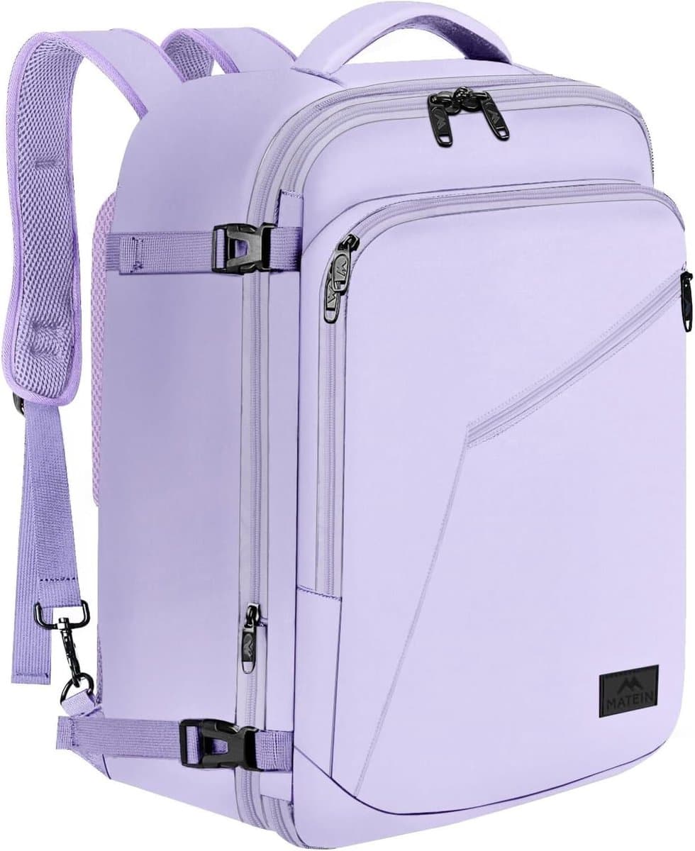 Matein Handbagage Rugzak 40x30x20 cm voor Vliegtuig – Ryanair Maat Cabin Rugzak 30L, Uitbreidbare Reisrugzak Vrouwen, Geschikt voor KLM, Transavia & easyJet, Travel Backpack voor Business & Reis, Lichtpaars (EAN: 0726434903143)