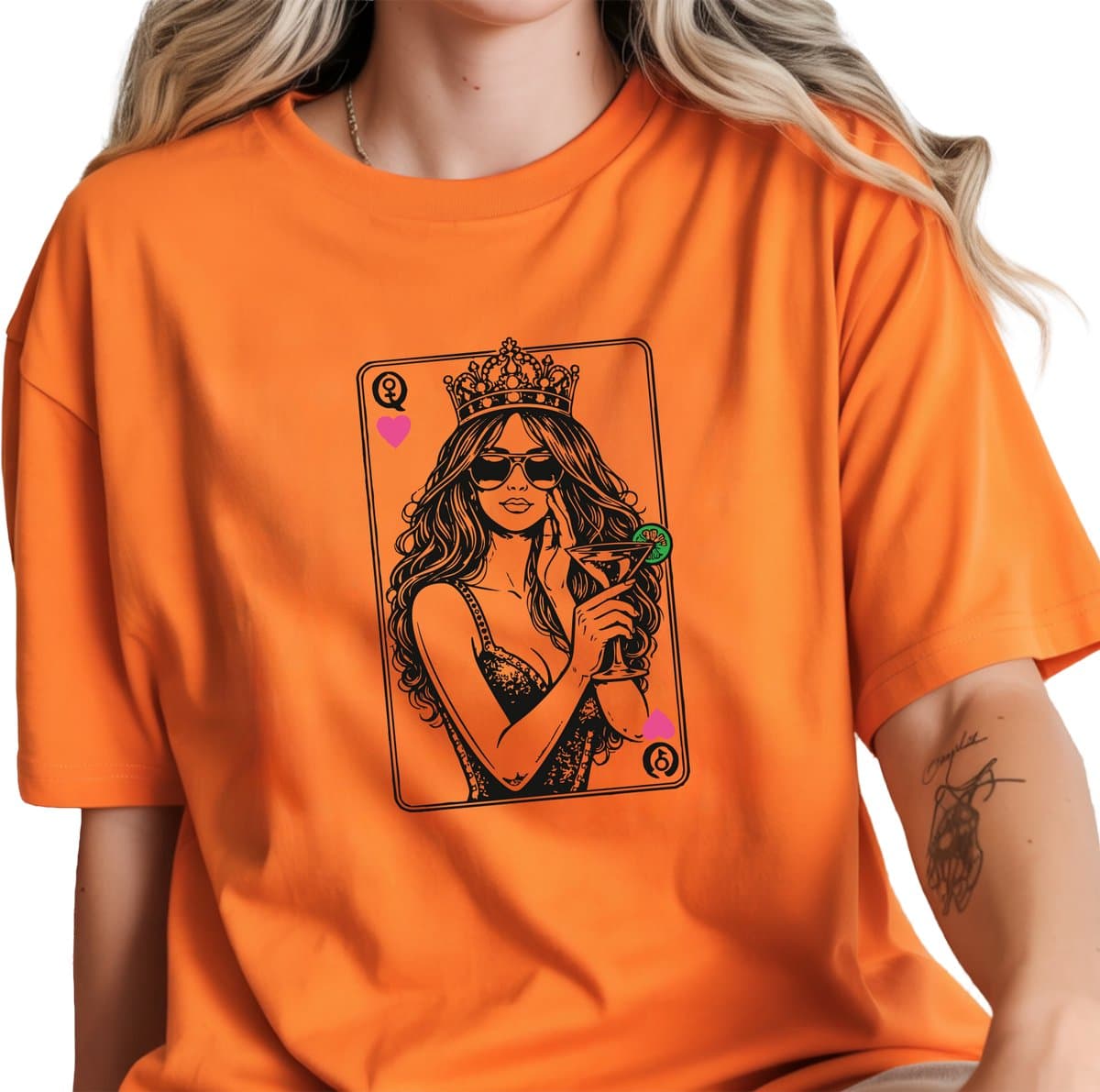 Queen of hearts Cards T-shirt Unisex - Volwassenen - Oranje - Koning - Kingsday - Koningsdag - korte mouw - Oranje - Maat S (EAN: 8721551980451)