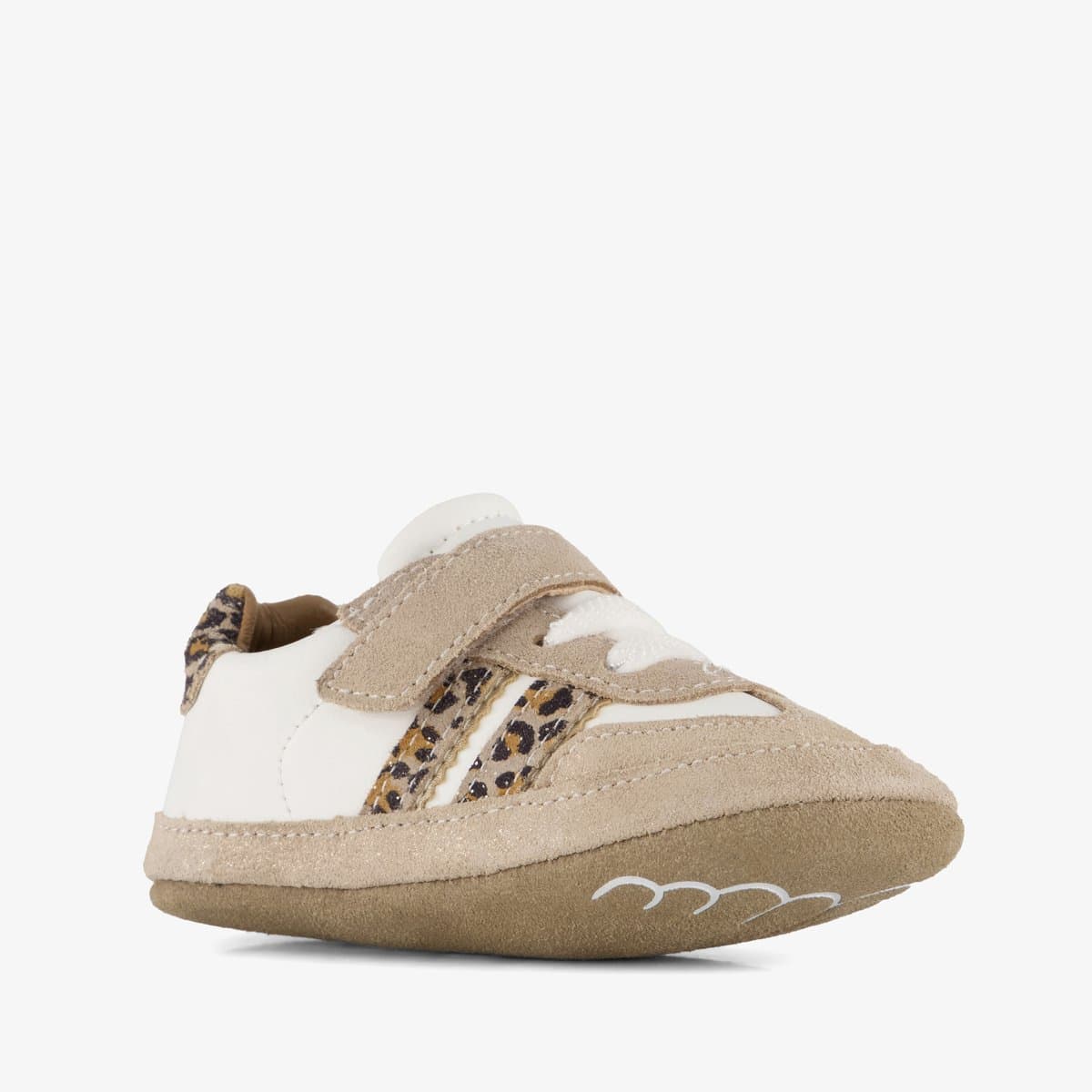 Groot suede babyschoenen met panterprint details beige - Maat 21 - In cadeauverpakking (EAN: 8721175439625): Een schoen die straalt… en fluistert 🐾