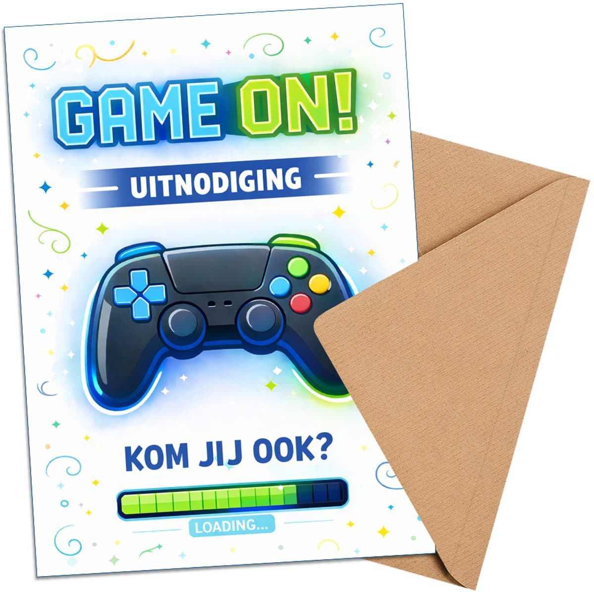 Uitnodiging kinderfeestje + Enveloppen 10 stuks - Thema Gaming - Beschrijfbaar - Uitnodigingskaarten - Uitnodiging verjaardag - uitnodiging verjaardag feest - Uitnodiging kinderfeestje Jongen of Meisje - Uitnodiging feestje - uitnodigingen (EAN: 8...