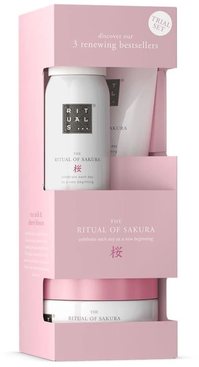 Rituals - Geschenkset voor Vrouwen - 3 Producten - Douchegel 50 ml - Bodycrème 70 ml - Body Scrub 125 gram - Giftset Vrouw - Cadeaudoos - Geschenkdoos - Badschuim - Douche - Douchefoam - Doucheschuim - Douche Foam - Shower Gel - Sakura - Pakket (E...