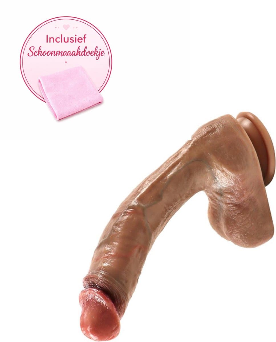 DILDO XXL met zuignap 27 cm - Super realistisch gevoel - Luxe Uitvoering - Flexibel - Siliconen - Inclusief Schoonmaakdoekje (EAN: 9503544794356)