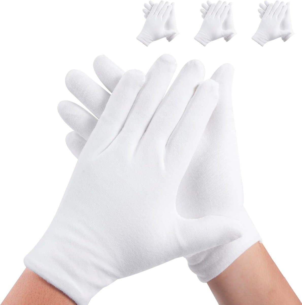Handschoenen - 3 paar - Witte katoenen handschoenen - Geschikt voor droge handen - Kan gedragen worden tijdens het slapen - Hoogwaardige katoenen handschoenen - Unisex witte handschoenen - Handschoenen met afgeronde hoeken (EAN: 0610371085768): Wa...