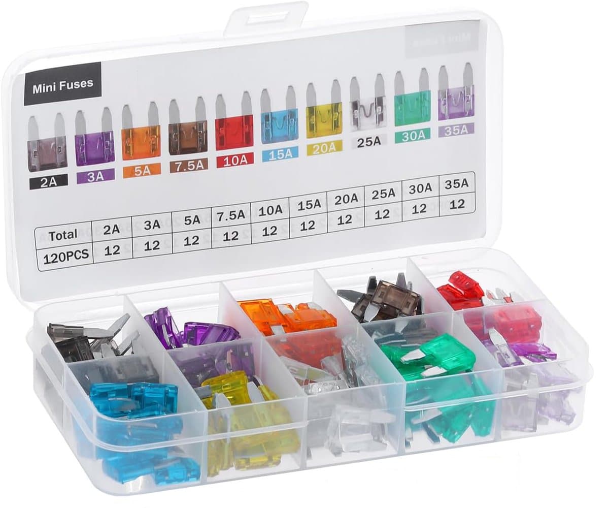 Tolvia Mini Auto Zekeringen Set 120-delig - Steekzekeringen 2A t/m 35A - Inclusief Zekeringtrekker - Universeel voor Auto, Motor, Camper en Vrachtwagen (EAN: 8721049743742)