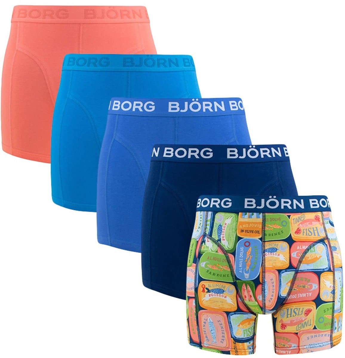 Björn Borg heren cotton stretch 5P boxers basic print multi VIII (EAN: 7321465900982)