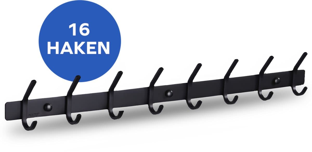 Vannons - Wandkapstok - Kapstok Hangend - RVS Metaal - 16 Hangers - Industrieel - 54 cm 16 Haken - Kapstok Zwart (EAN: 8720094902845): Een meeslept ervaring met de kapstok