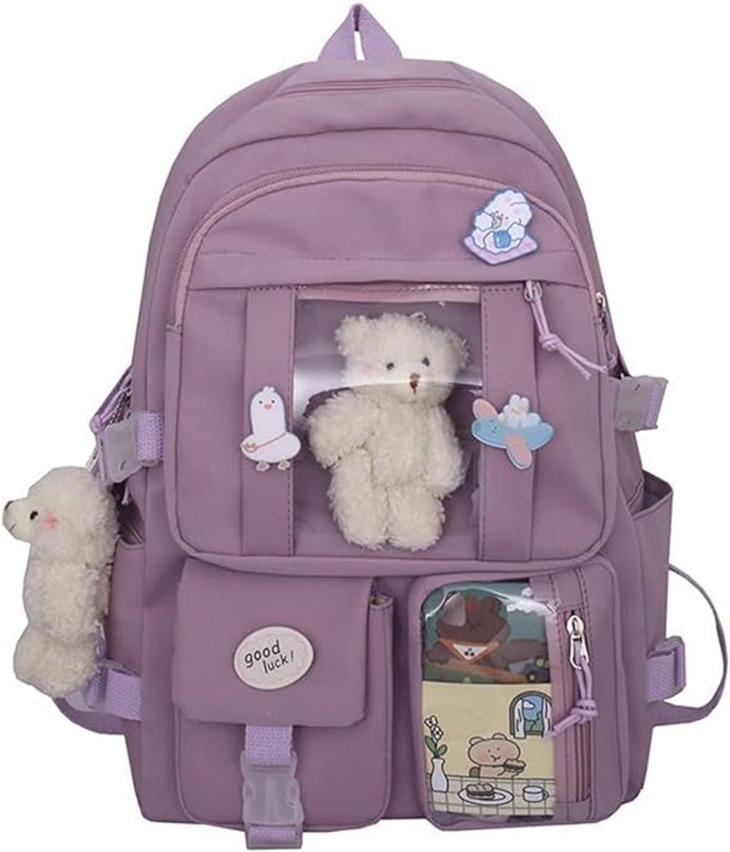 TRAFIR Waterdichte rugzak voor meisjes - Rugzak Meisje Met Pin en Accessoires - rugzak jongens - rugzak dames - Lichtgewicht Schooltas - School Student Schooltas - Rugzakken met grote capaciteit - Schoolrugzakken voor middelbare School - Paars (EA...