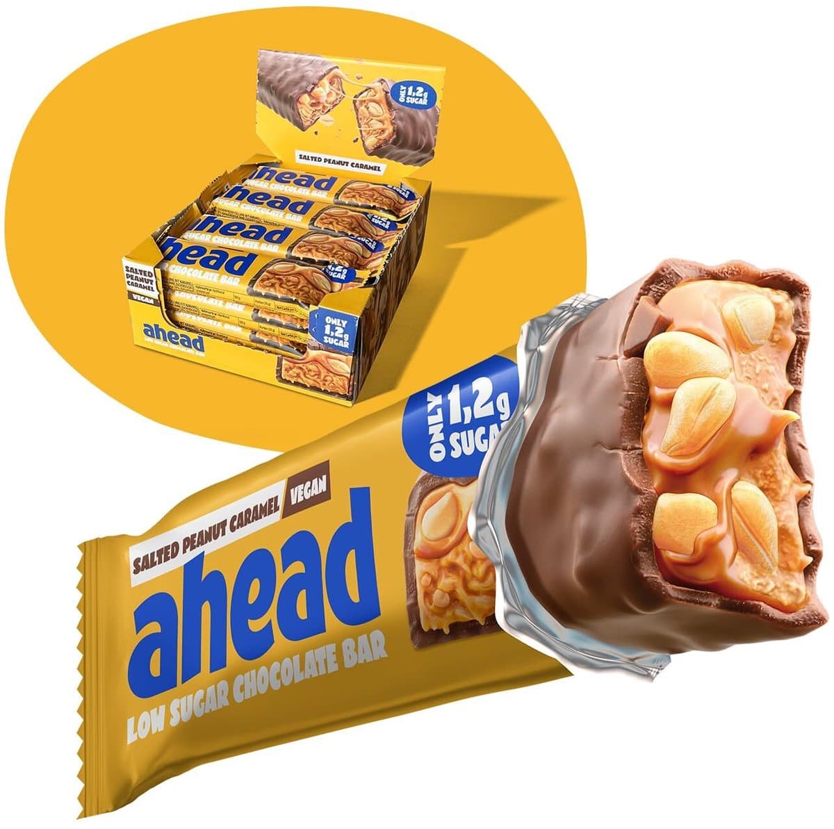 ahead Chocolate Bar – Suikerarme Chocoladereep – Doos – Low Sugar, Low Carb – Max. 2,1g Suiker per Reep (EAN: 4260562941272)