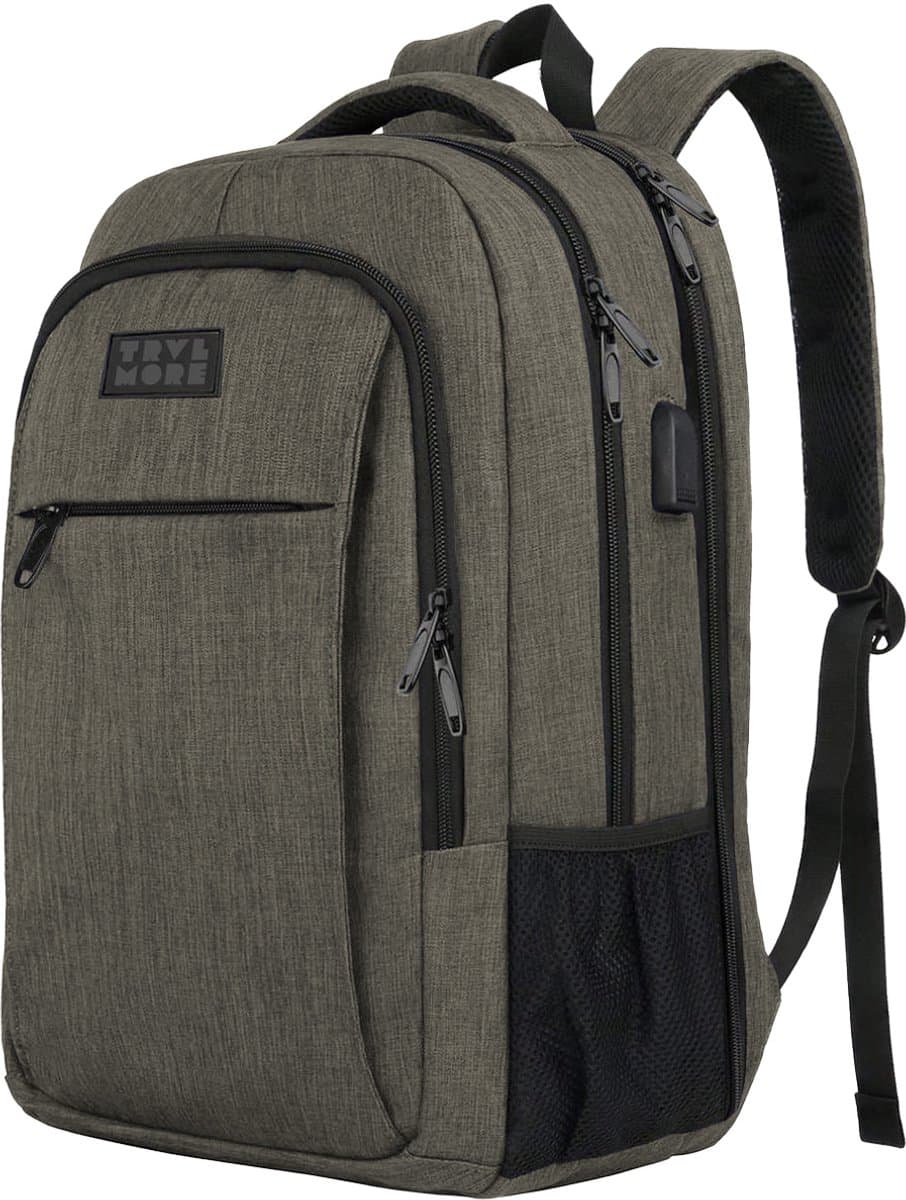 TRVLMORE 36L Rugzak - Rugtas met 17,3 Inch Laptopvak - Schooltas - Laptoptas - Spatwaterdicht - Heren en Dames - Jongens en Meisjes - Grijsgroen (EAN: 8720195253624)