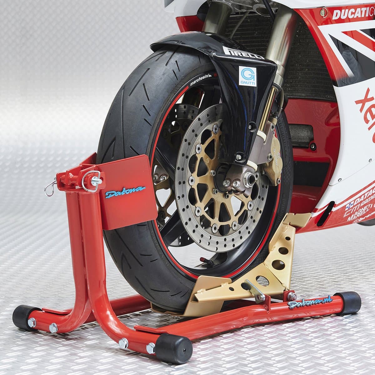 Datona® Inrijklem motor - Voorwielklem voor motoren - Motorsteun verstelbaar 16-19 inch - Band 100-140 mm - Kantelmechanisme met haak - 12 kg (EAN: 8788858500782): 🛠️ Wat maakt deze motorsteun zo bijzonder