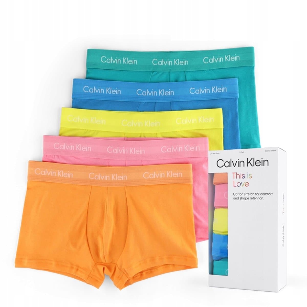 Calvin Klein low rise trunks (5-pack) - lage heren boxers kort - oranje - roze - geel - blauw en turquoise - Maat: XL (EAN: 8719855392230)
