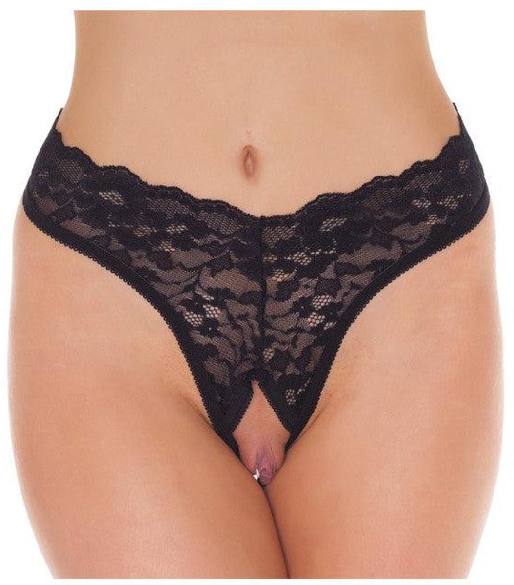 Amorable - G-String met Kanten Ruches - Open Kruis - One Size - Zwart (EAN: 8718924221037): Eerste indruk stijl ontmoet comfort