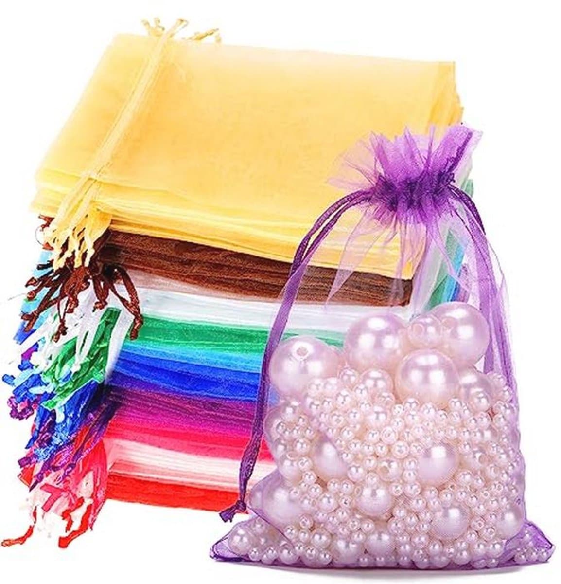 100 Stuks Organza Zakjes 10x15 cm - Gekleurde Mix - Organzazakjes - Sieradenzakjes - Bruiloftszakjes - Cadeauzakjes - Lavendelzakjes - Snoep - Sieraden - Verjaardag - Doop - Feest - Bruiloft Decoratie - 100 Stuks (EAN: 9101009472087)