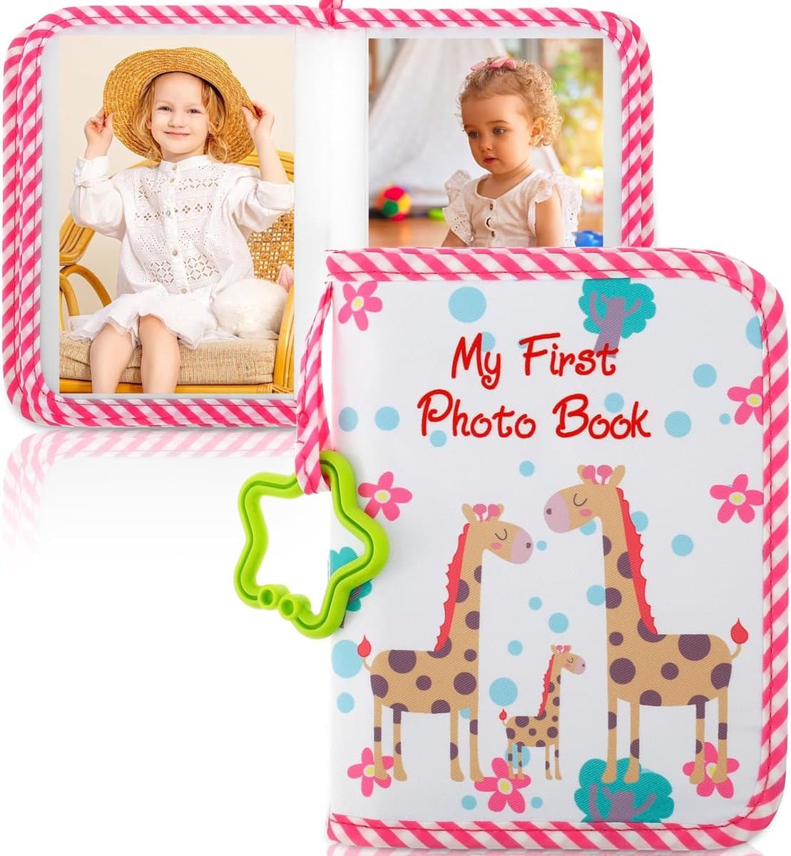 Babyfotoalbum - Stoffen fotoalbum - Baby's eerste fotoalbum - Herinneringsfotoalbum - Gebruiksvriendelijk - Roze - 18x14 cm - Geschikt voor pasgeborenen en peuters (EAN: 9087697570970)