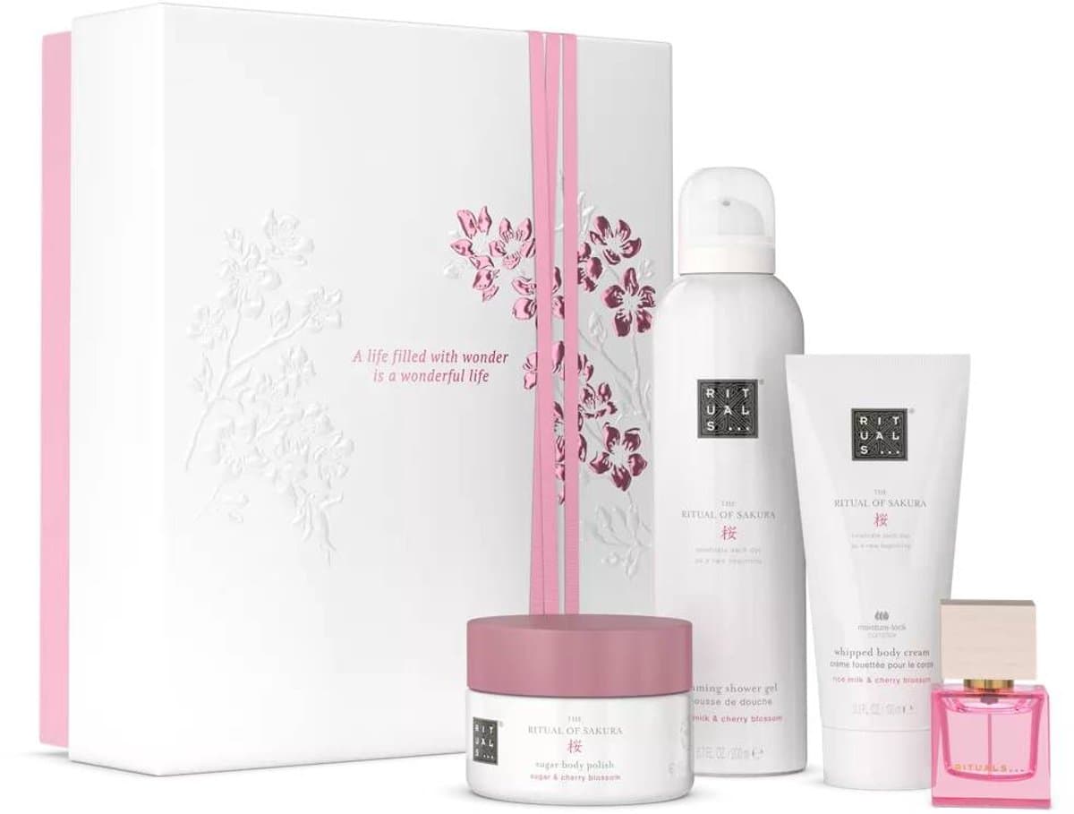 Rituals - Geschenkset voor Vrouwen - 4 Producten - Douchegel 200 ml - Body Scrub 125 gram - Bodycrème 100 ml - Eau de Parfum 15 ml - Giftset Vrouw - Cadeaudoos - Geschenkdoos - Doucheschuim - Douche - Badschuim - Douchefoam - Sakura - Shower Foam ...