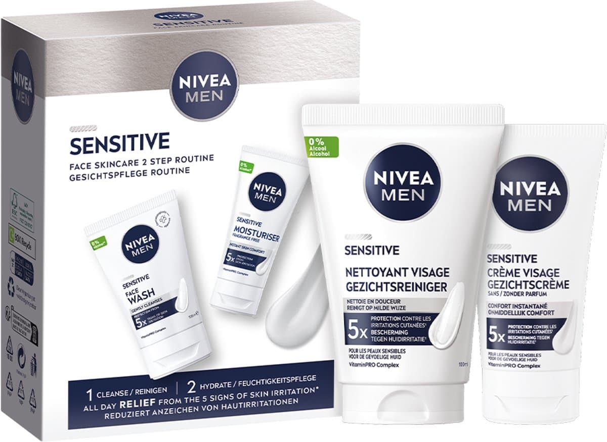 - NIVEA MEN Senstive Face Skincare Geschenkset Mannen- Giftset Gezichtsverzorging Routine - Cadeau Verjaardag Man – Vaderdag cadeau (EAN: 4006000241173): Wat zit er in deze gift set