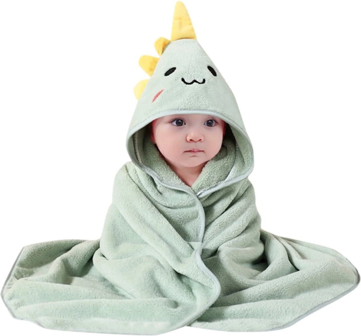 Groene Dinosaurus - Badcape - Baby Handdoek - Zachte Poncho - Badhanddoek - Met Capuchon - Badponcho - Dieren - Baby fleecedeken - Baby en Peuters - 0-3 jaar - Babydeken - Babycape - Wikkeldeken - Kraamcadeau - Handdoek - Kleuter - Multifunctionel...